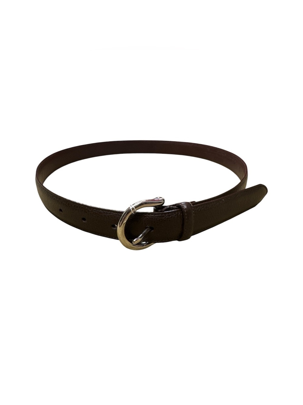 Coach Dark Brown Leather Belt with Silver Rounded Buckle Size S